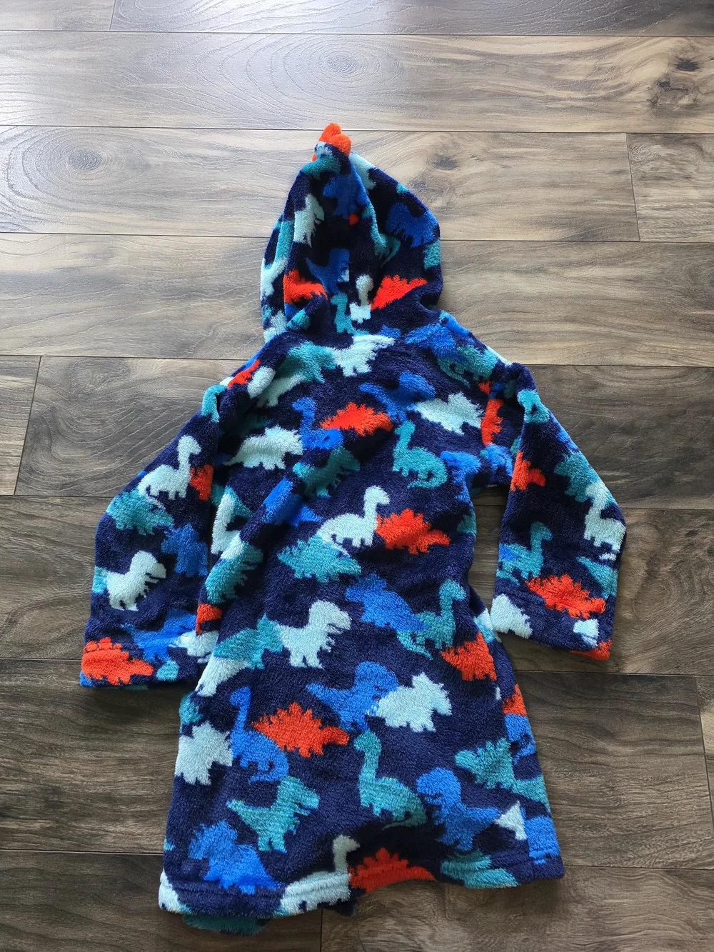 Cuddl Duds Navy Dino Hooded Robe with Orange Belt